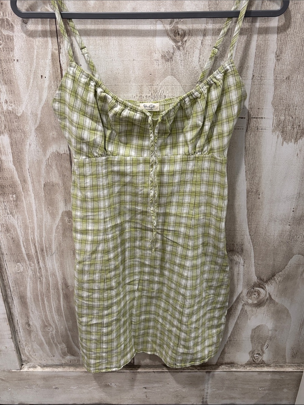 Brandy Melville Lime Plaid Slip Dress